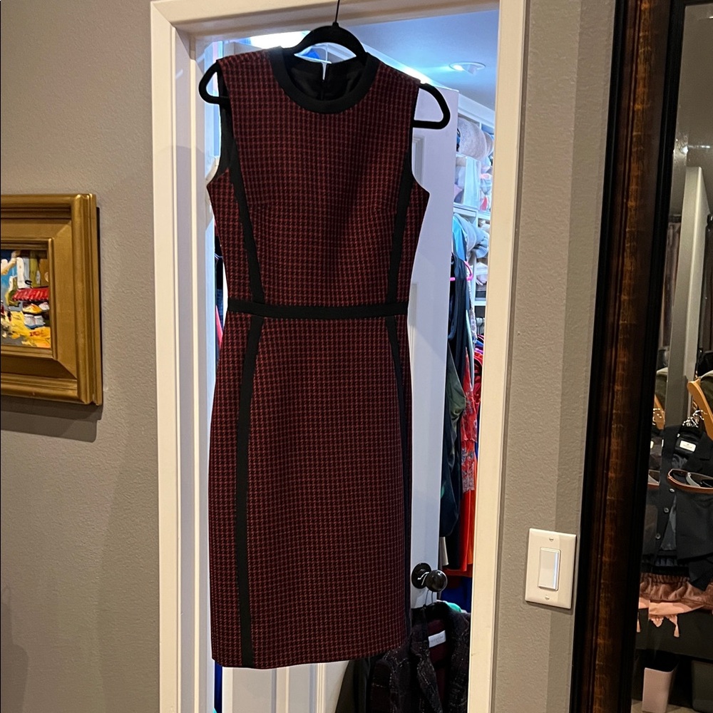 Judith & Charles Picasso check sheath Black and Red Midi Dress size 2